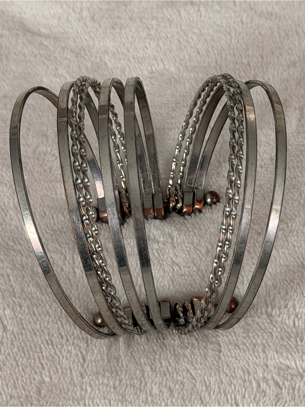 12 Pc Bracelet Lot Boho Stackable Bangles Silver Tone Beaded Western Festival